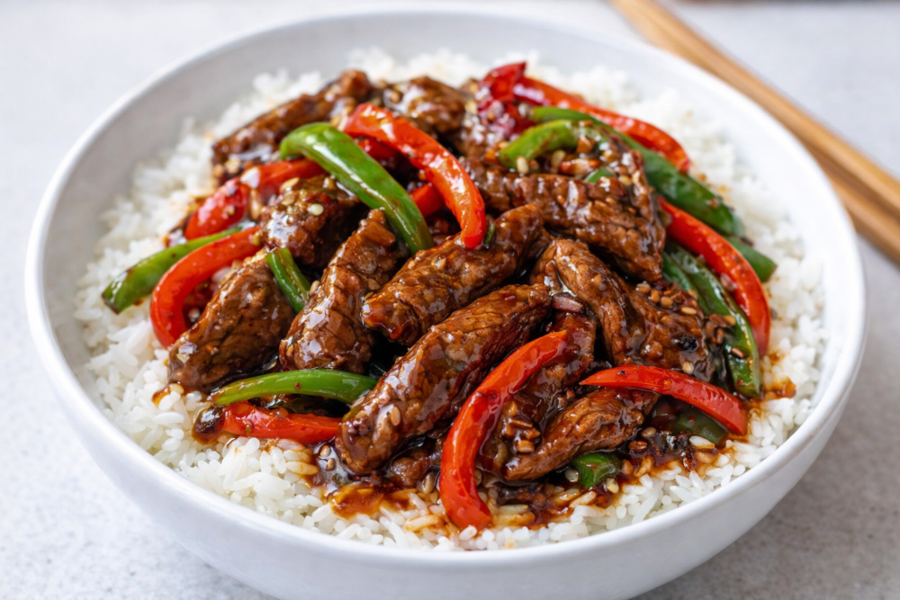 How to Make Pepper Steak Served Over Rice