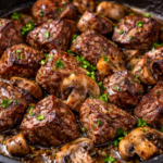 Recipe for Tenderloin Tips with Mushrooms in Skillet