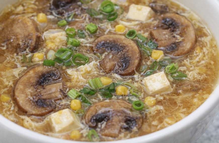Authentic Hot and Sour Soup with Tofu and Mushrooms