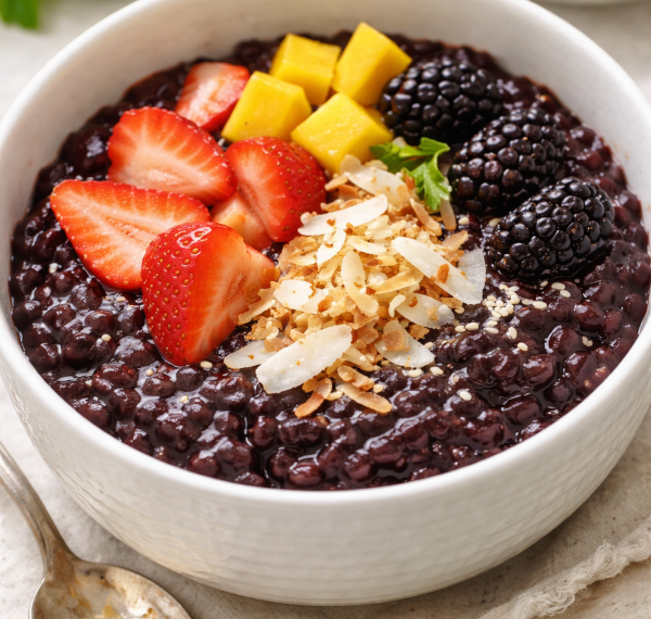 Black Rice Pudding with Coconut Milk and Fresh Fruit